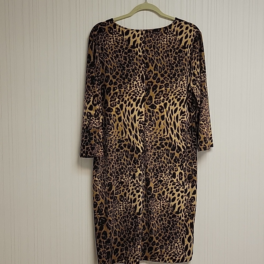 Chicos Leopard Print V-Neck Shift Dress Brown & Black Sz 2. Business mobwife - Picture 3 of 5